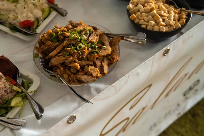 Buffet with salads and hot dishes