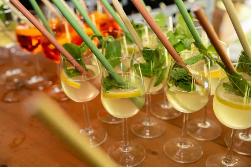 Glasses with fresh mint and lemon at the bar